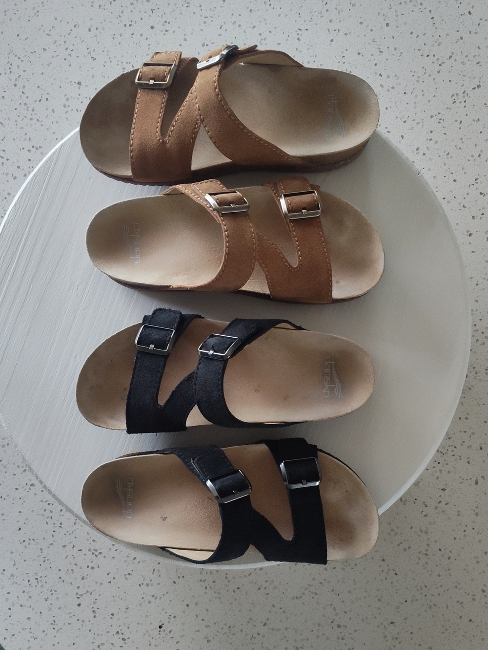 Dansko Dayna Double-Buckle Suede Sandals in Brown and Black Size 38